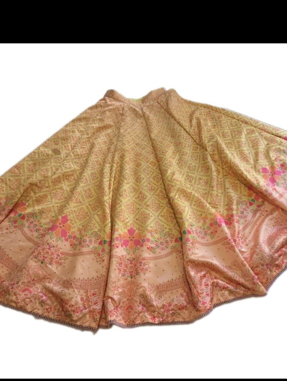 Handmade Formal Lehenga Skirt Size 29" Orange Pink Pattern Jeweled Beaded Hem